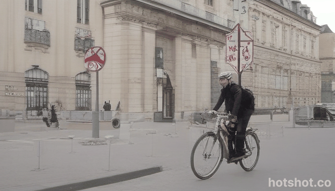 ciclista che parcheggia la bici in città, realizzato con Hotshot.co